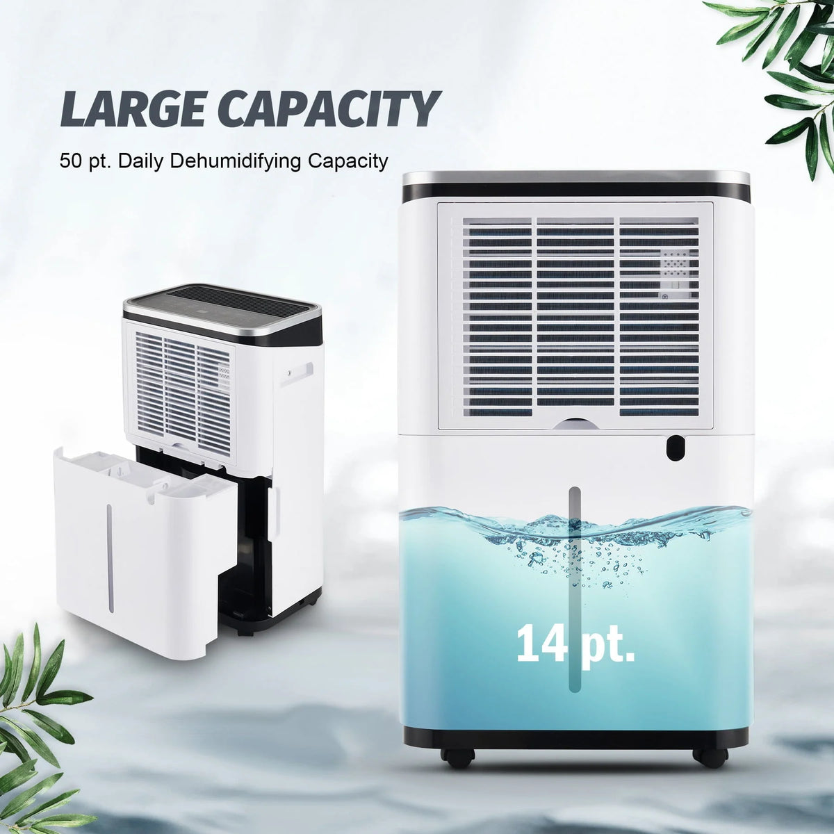 Preenex Dehumidifier with Drain Hose 24 hr Timer Auto Shutoff 50 Pint Capacity 13pt Tank