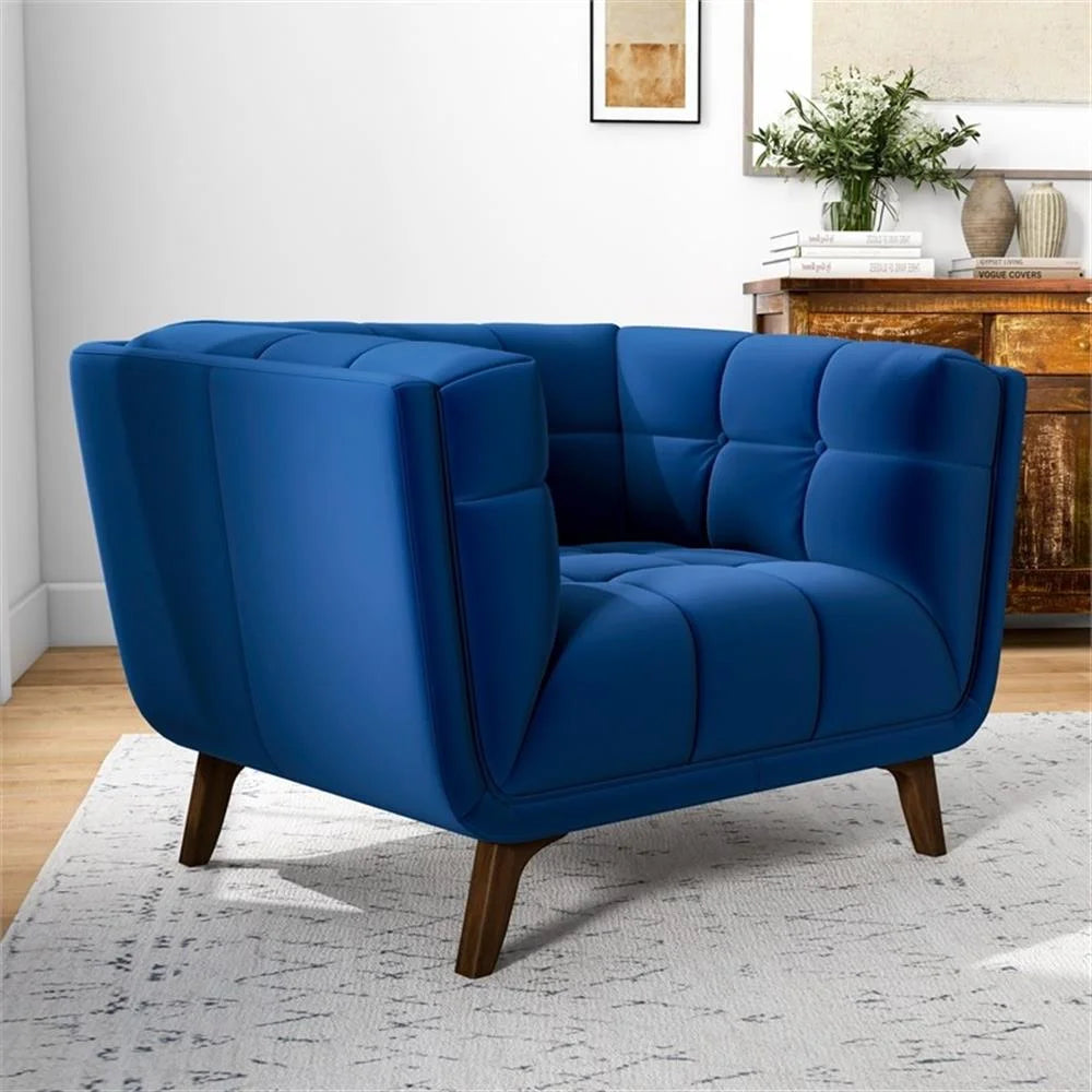 Allen Mid-Century Modern Velvet Upholstered Armchair in Blue