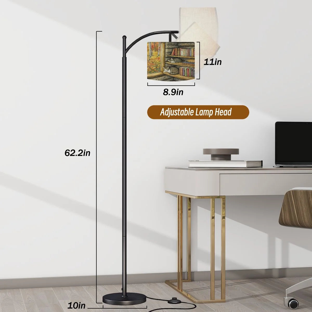 Arc Floor Lamps Surreal Bookshelf Dreamlike Sky Art Print Modern LED Adjustable Lampshade Standing Light for Living Room Reading Bedroom Office