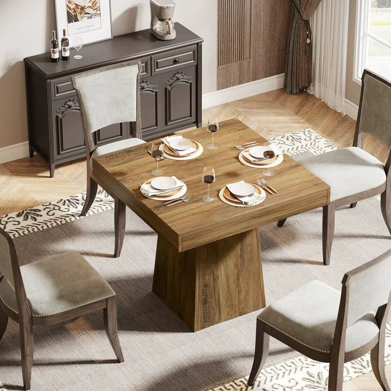 Tribesigns Square Dining Table for 4, 31.5-Inch Kitchen Table Small Dinner Table with Sturdy Pedestal Base, Farmhouse Dining Room Table for Home Dining Room, Living Room, Kitchen, Dark Gray