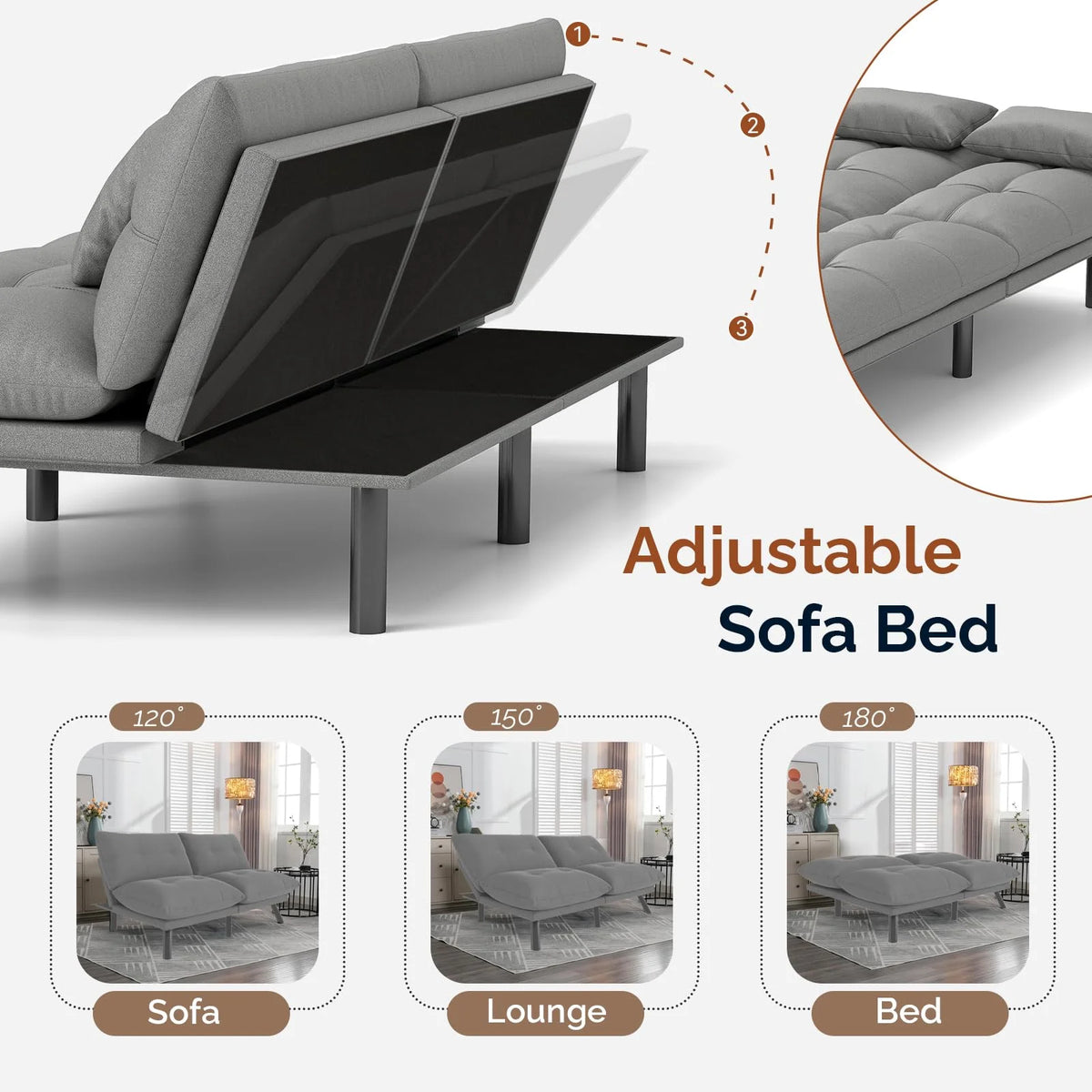 70���� Convertible Futon Sofa Bed Folding Bed Sleeper Couch for Living Room, Small Space or Office, Light Grey