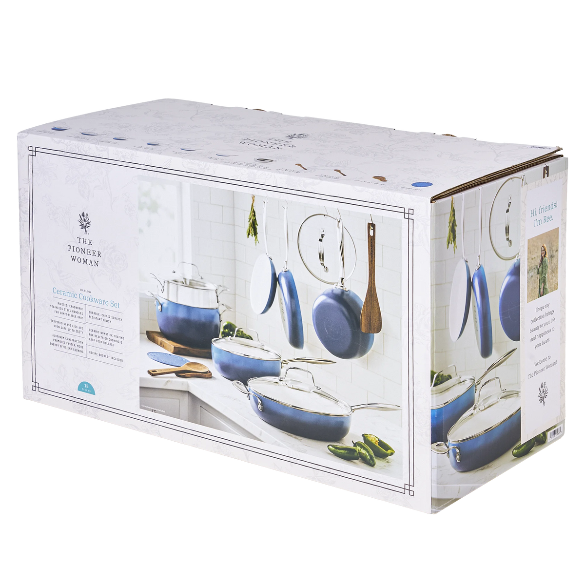The Pioneer Woman Harlow 15-Piece Cookware Set, Ceramic Non-Stick Pots and Pans Set, Taupe