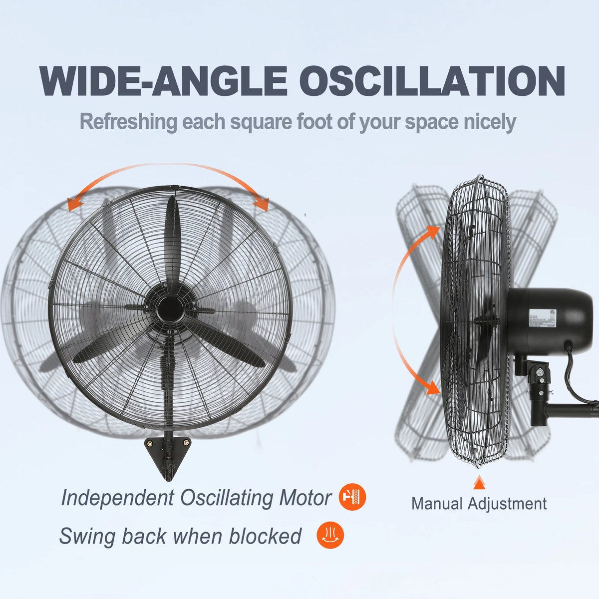 VEVOR Wall-Mount Misting Fan Oscillating Metal Fan 24.3'' 3 Speed Waterproof
