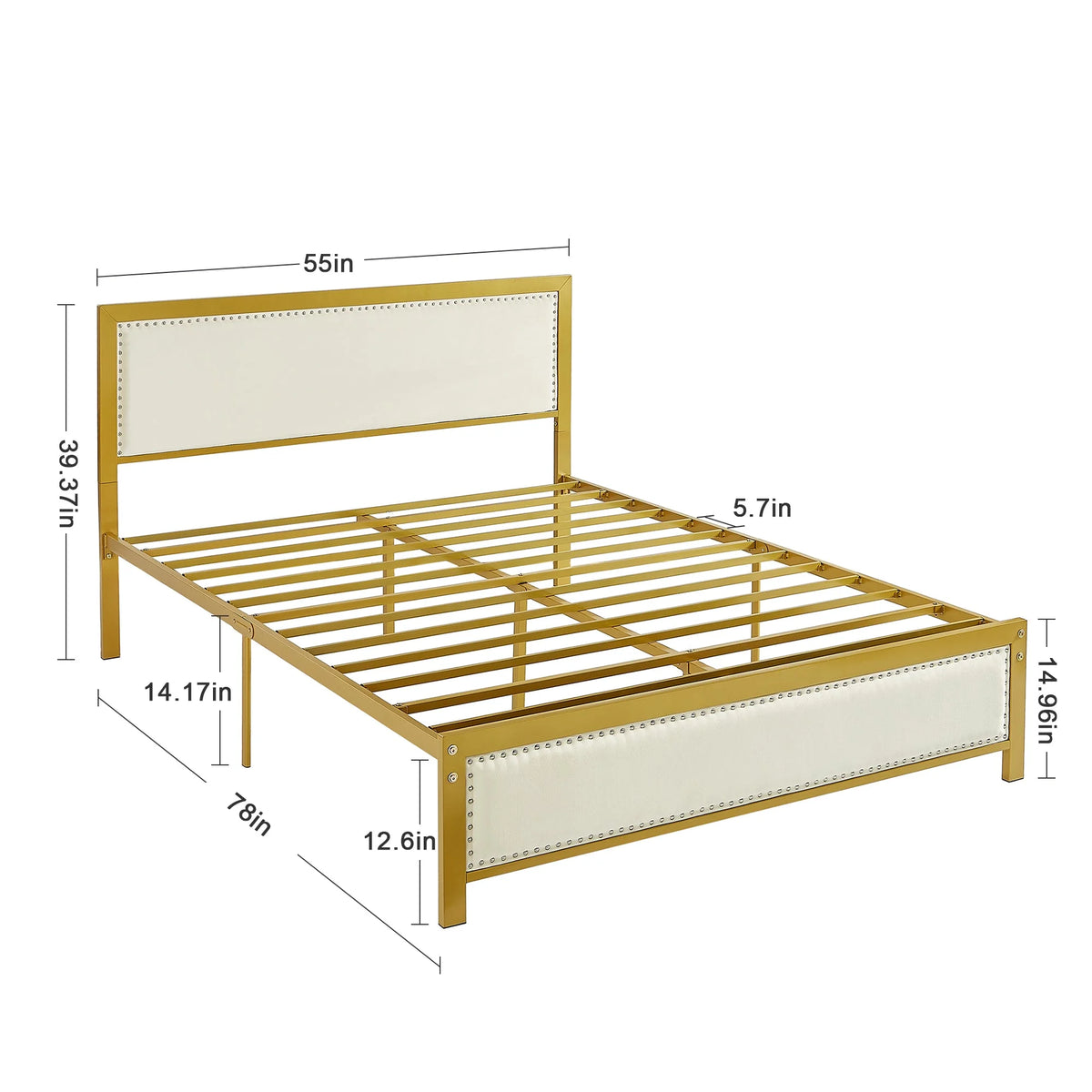 VECELO Queen Size Bed Frame Metal Platform Bed with Upholstered Headboard, No Box Spring Needed, Black