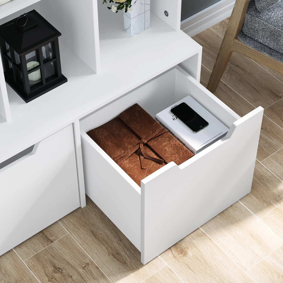 Homfa Modern Cube Bookcase, 9-Cube Storage Cabinet Display Shelf with 2 Mobile Drawers, White Finish