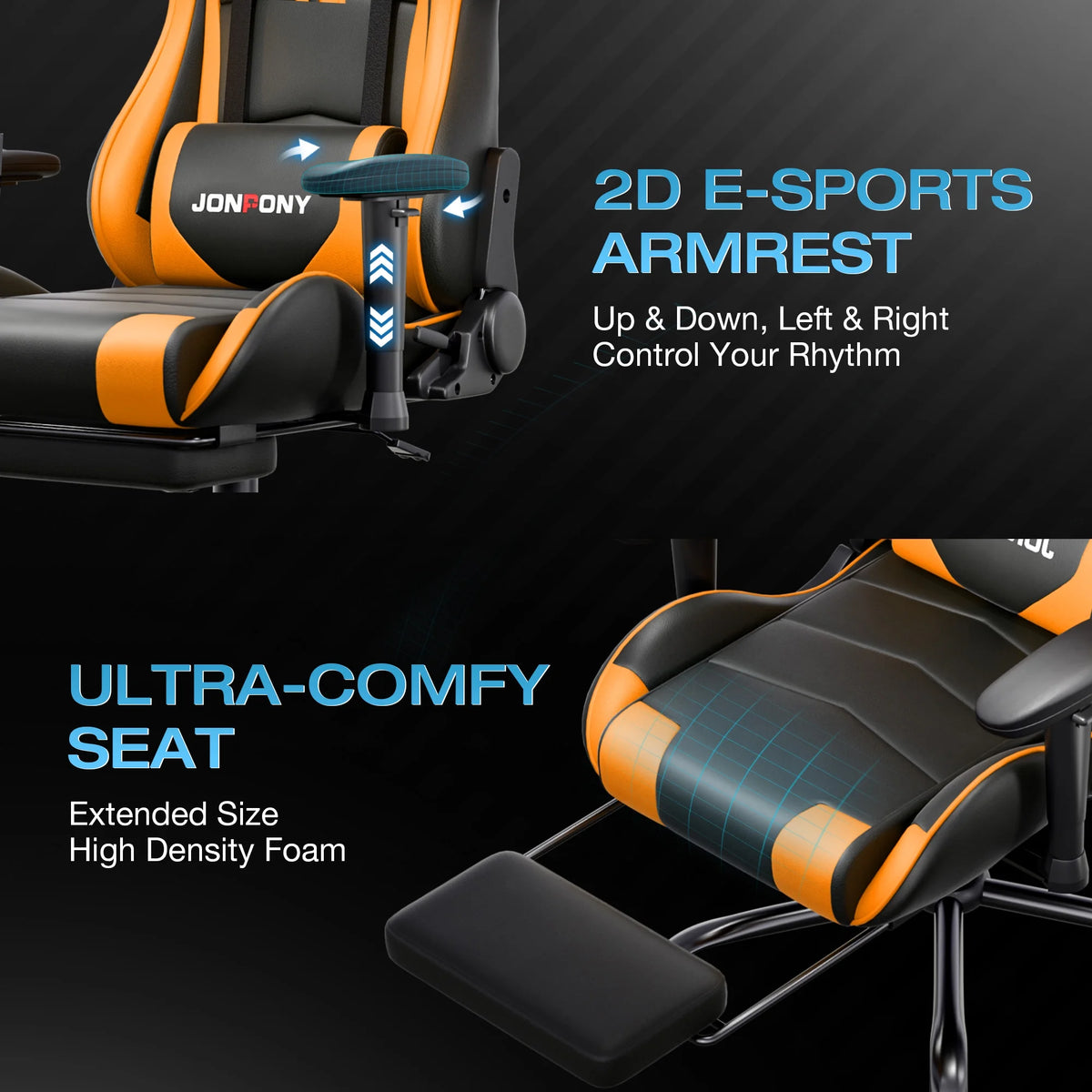 JONPONY Big and Tall 500LBS Gaming Chair, Ergonomic Design, Gamer Chair PU Leather with Footrest and Lumbar Support, High Back Office Chair Support 8 Hours Long Sitting,Red Computer Chair,Red