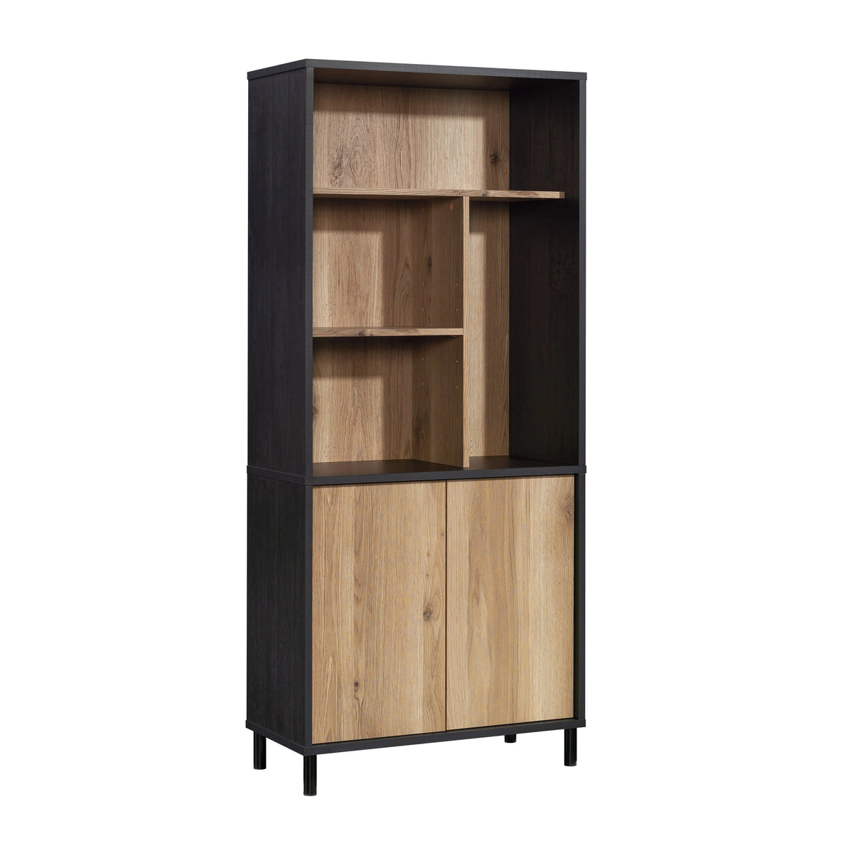 Sauder Acadia Way 5-Shelf Tall Bookcase with Doors, Raven Oak Finish