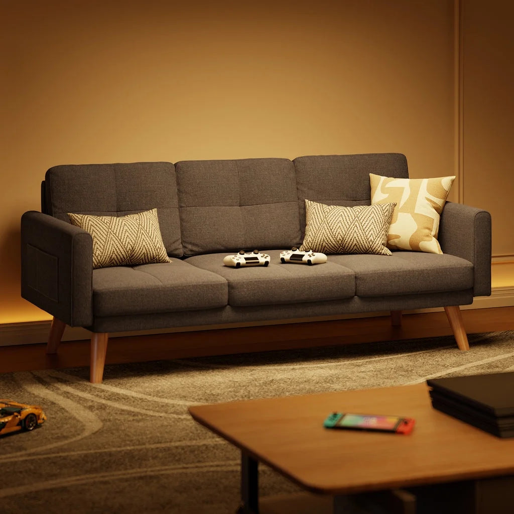 Aiho 82" L Modern Sofa, L-shaped Sofa with 3 Comfortable Pillows for Living Room, Apartment, Studio, Office - Dark Grey