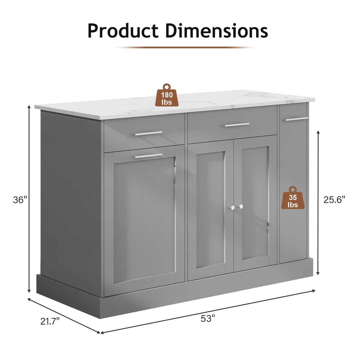 DreamCurship 52" Kitchen Island with Storage, Rolling Kitchen Cart Island with Wheels, Tilt Out Kitchen Trash Cabinet 10 Gallon Storage, 3 Large Spice Racks and 2 Drawers, White
