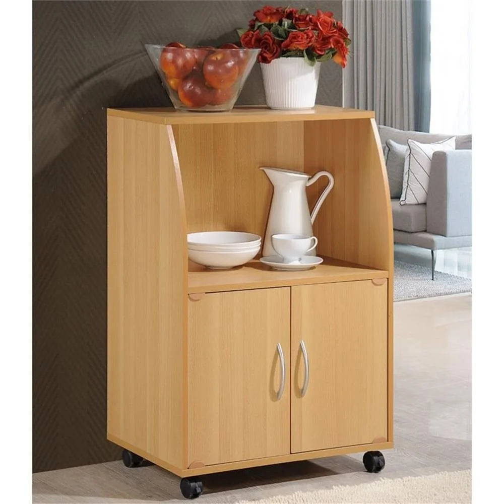 Pemberly Row Microwave Kitchen Cart in Beech