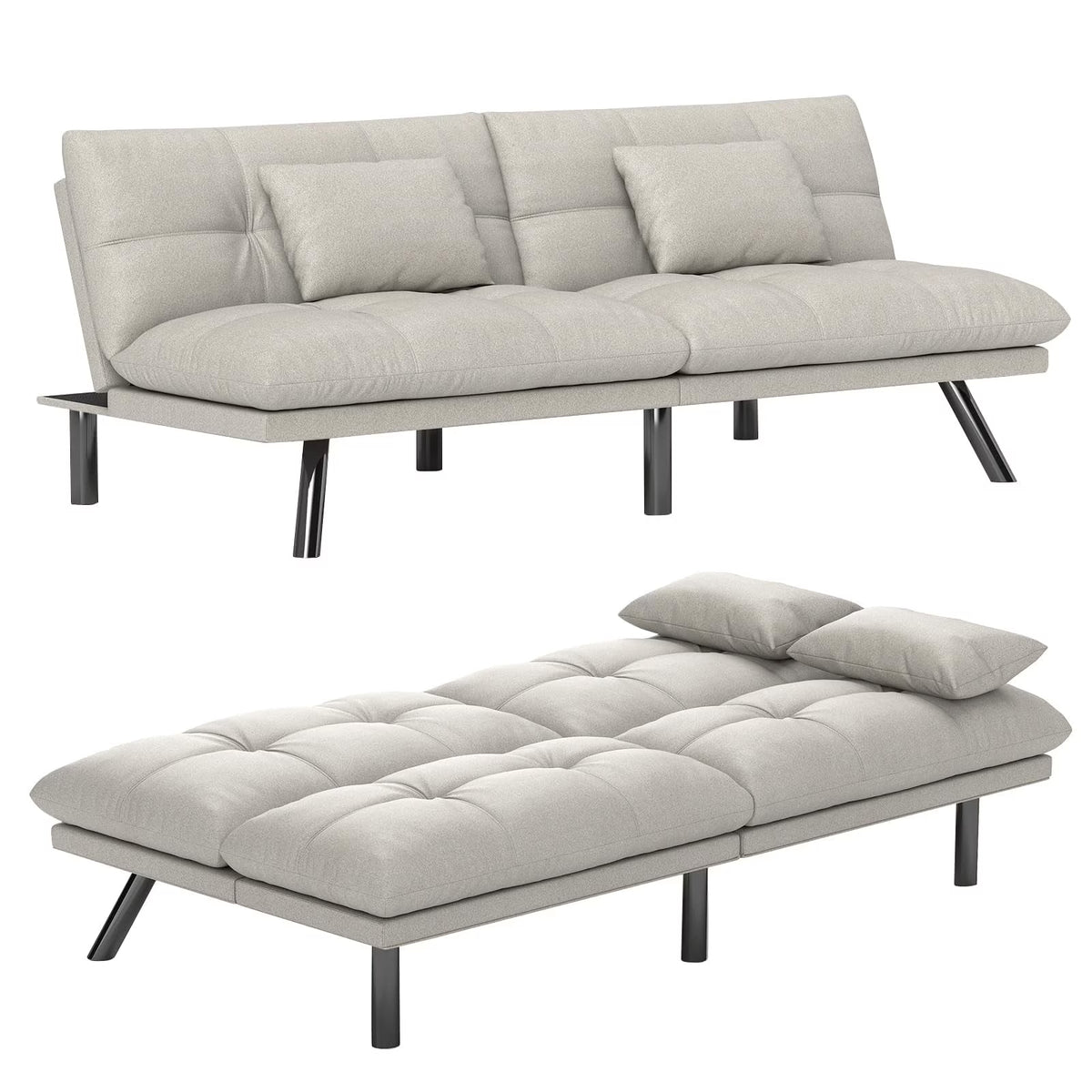 70���� Convertible Futon Sofa Bed Folding Bed Sleeper Couch for Living Room, Small Space or Office, Light Grey