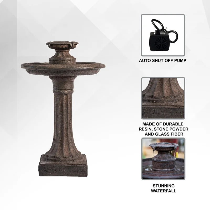 XBrand 28" Solar Water Fountain, 1-Tier, Outdoor Birdbath, Brown Resin, With Solar Panel, Solar Pump, Lawn and Garden, Garden Décor, Garden Water Feature
