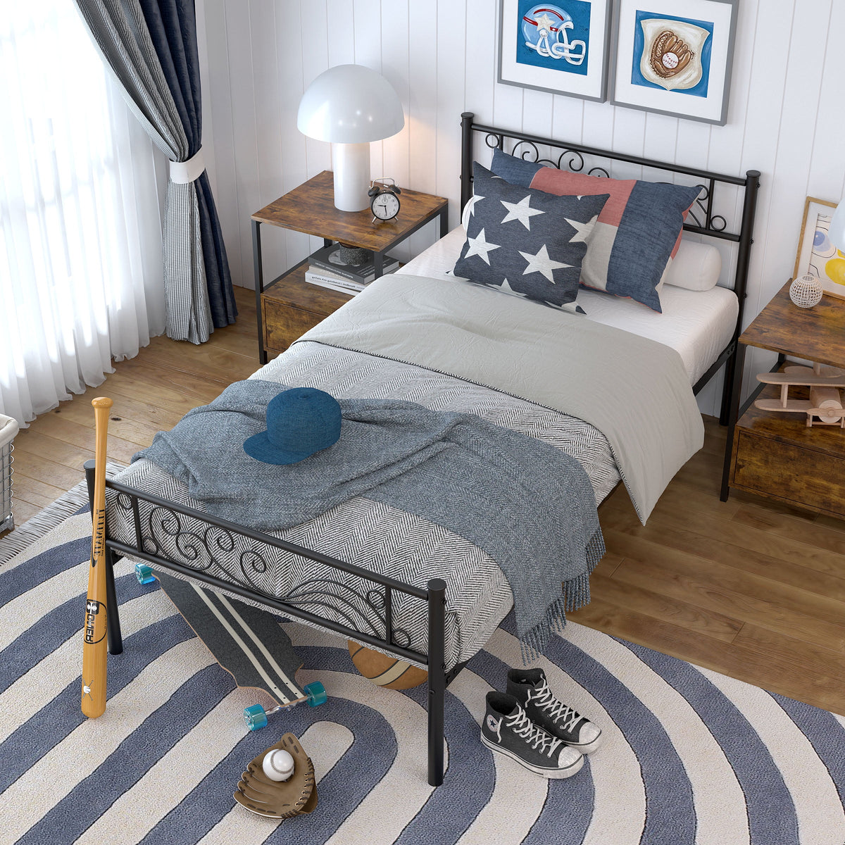 Yoneston Twin Size Metal Platform Bed Frame with Headboard Footboard for Kids Room,  Black