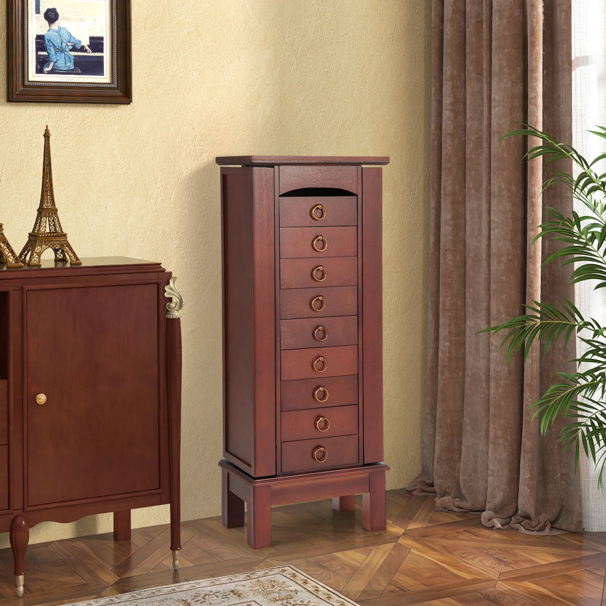 Costway Wood Jewelry Cabinet Armoire Storage Box Chest Stand Organizer Indoor Bedroom