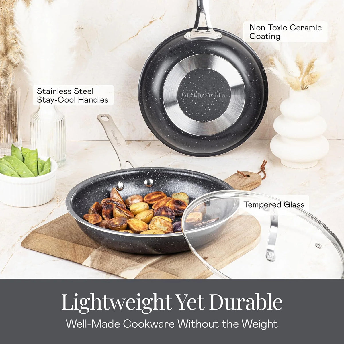 Granitestone 20 Pc Ceramic Cookware Set Nonstick, Pots and Pans Set Non Stick for Kitchen with Bakeware and Utensils, Ceramic Pan Set, Non Toxic Cookware Sets, Oven & Dishwasher Safe, Black