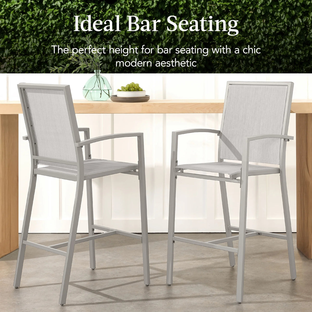 Best Choice Products Outdoor Barstools Set of 2, Bar Height Patio Chairs w/ All-Weather Mesh - Black/Black
