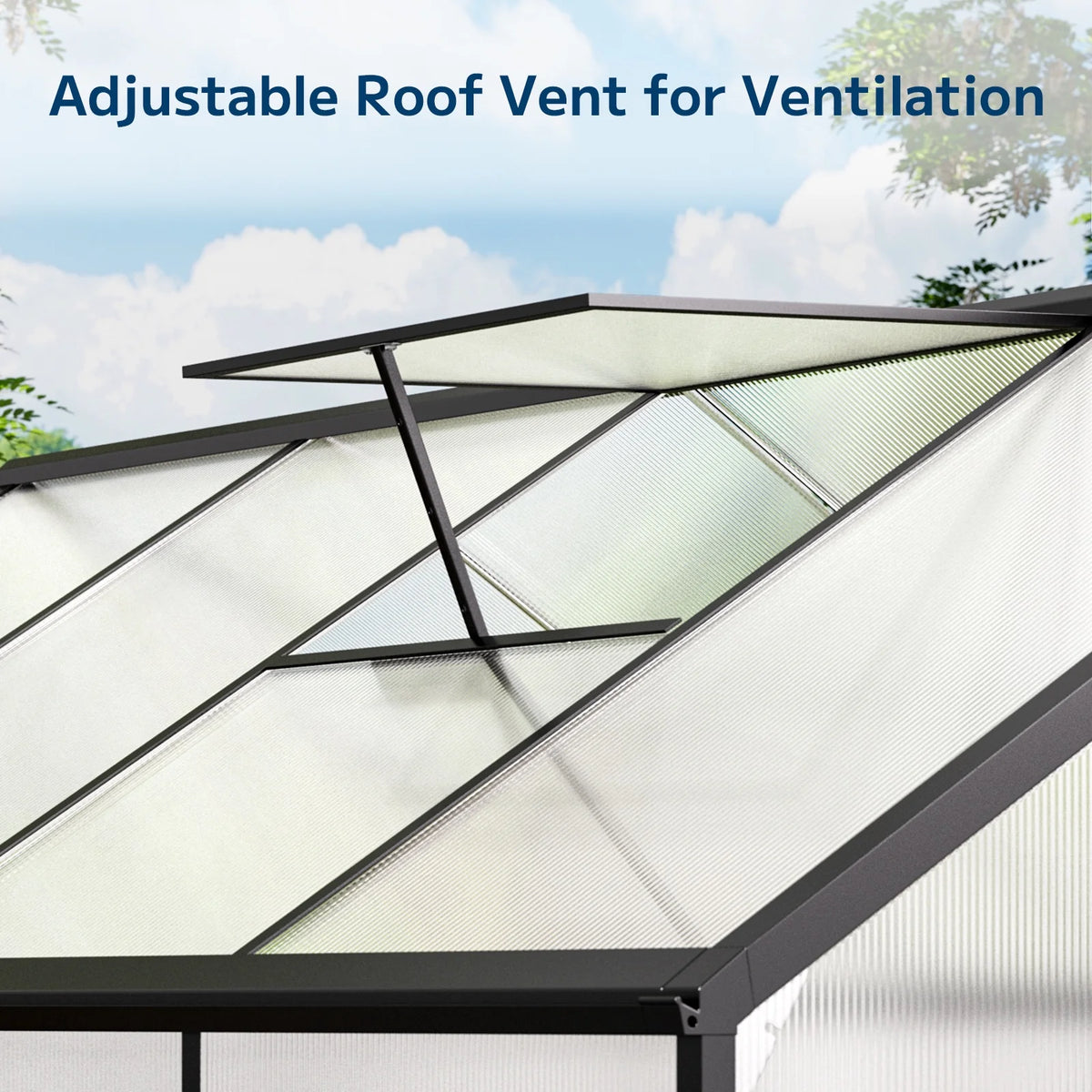 Asofer 8x6 FT Greenhouse with Lockable Hinged Door Vent Window, Polycarbonate Walk-in Winter Greenhouse Sunroom, Black