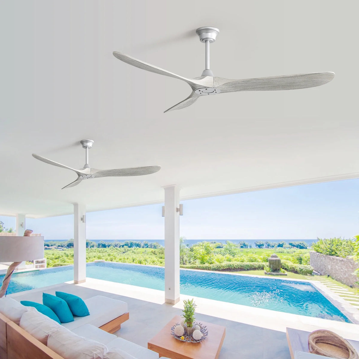 Sofucor 60" Modern Ceiling Fans No Light With Remote Control For Living Room Porch