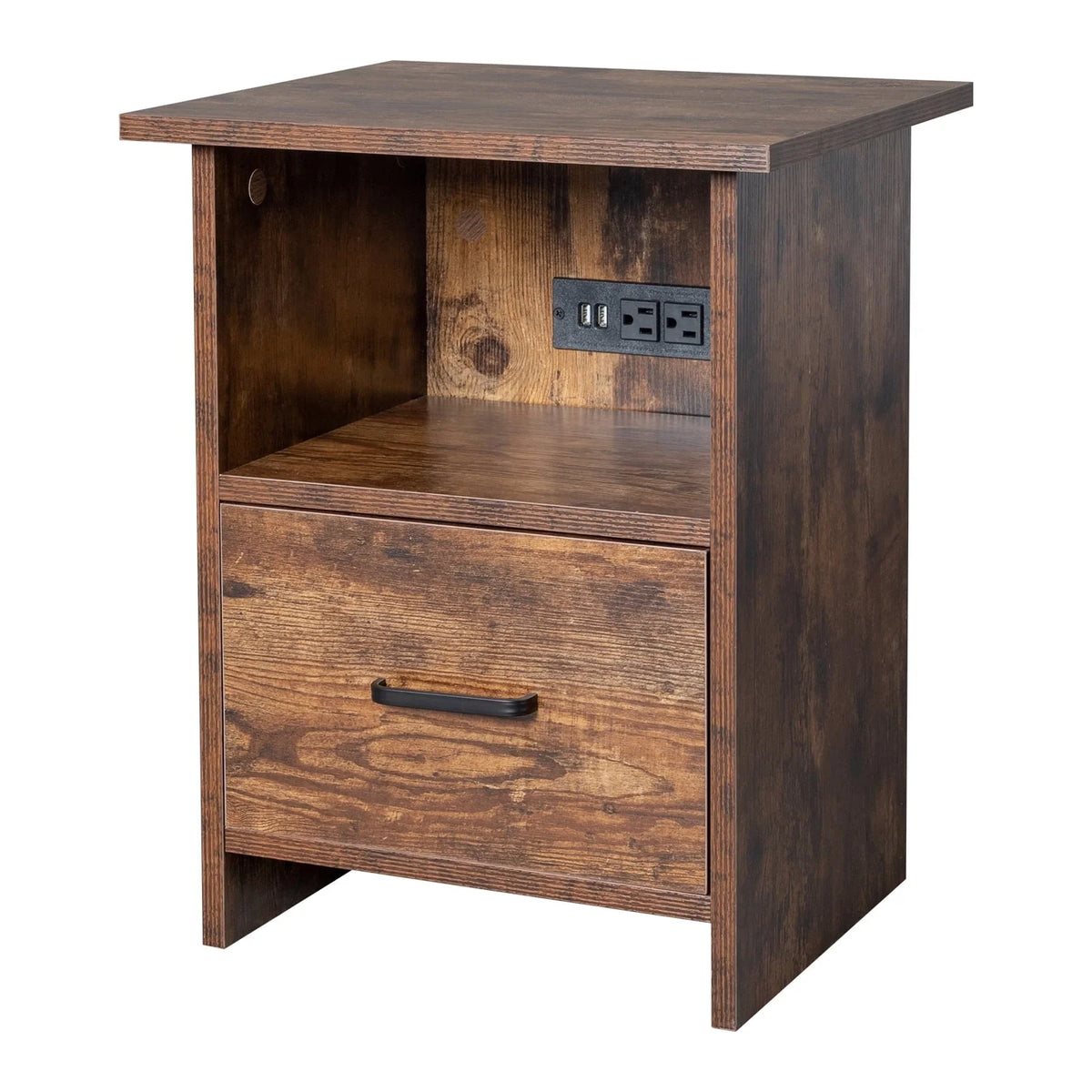 HQZX Vintage Nightstand with USB Socket,Bedside Table with 1 Drawer,Walnut,Adult
