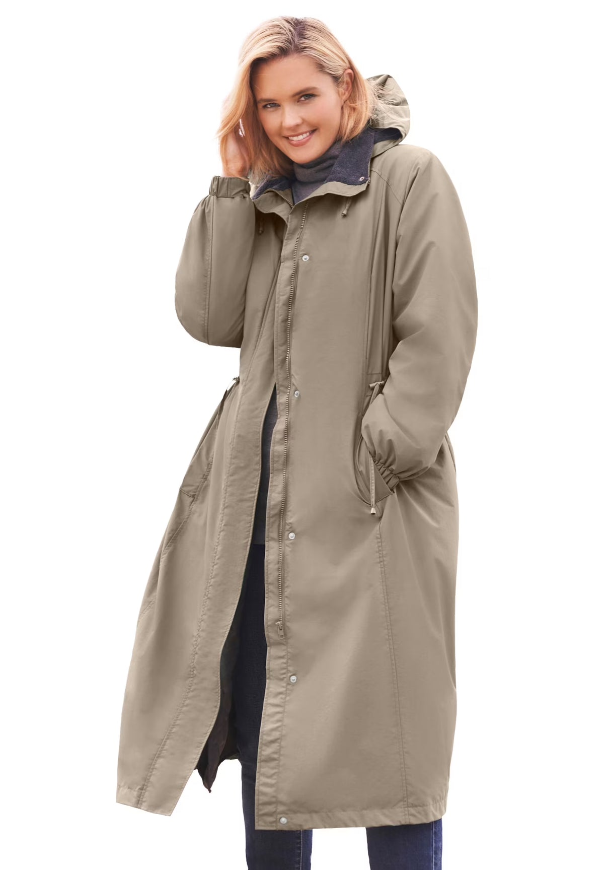 Woman Within Plus Size Long Hooded Taslon Jacket