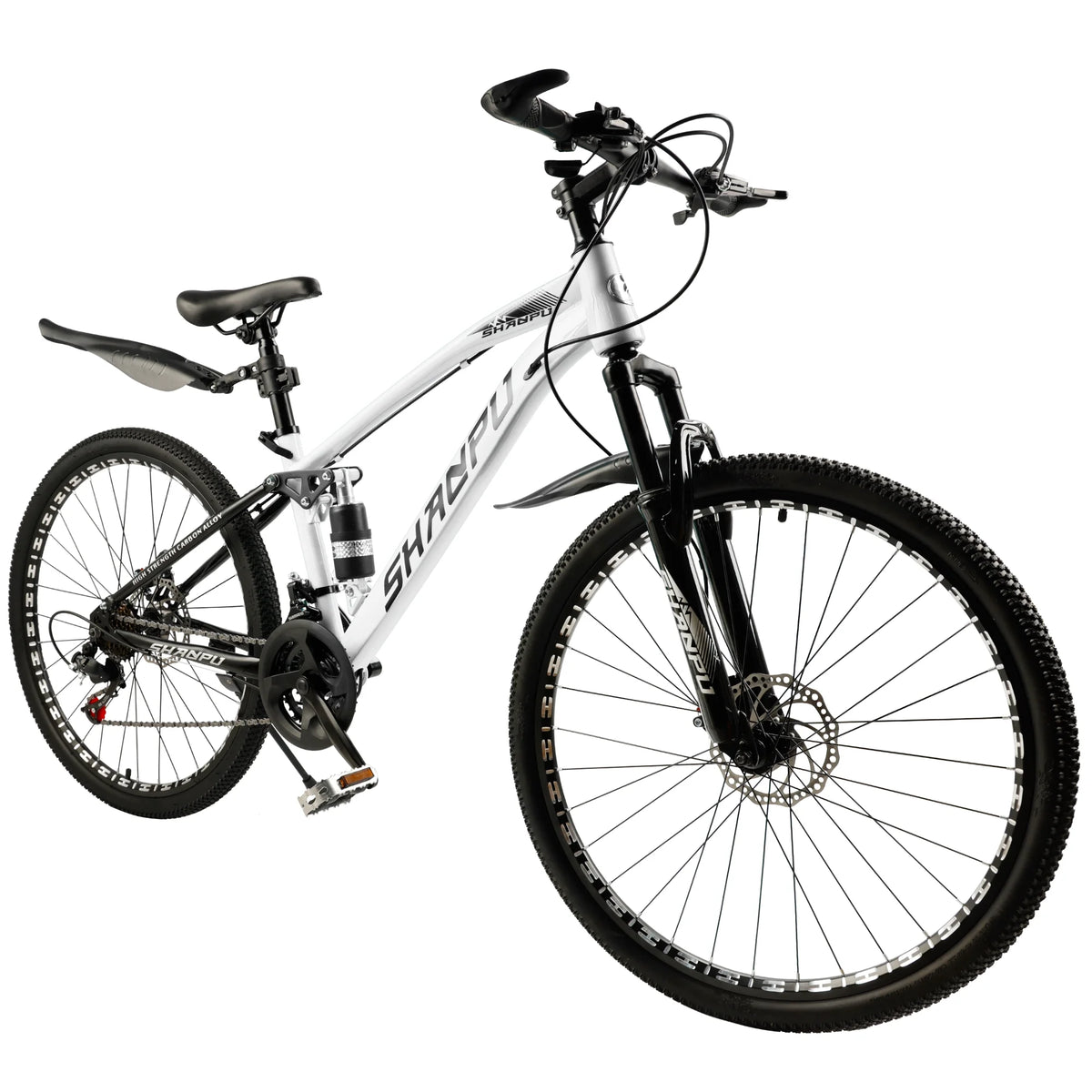 ARTUDATECH 26 Inch Wheel Full Suspension Mens Mountain Bike, Shimano 21 Speed,  Dual Disc Brake Bike for Men Womens Adult Bicycle With Bike Lock And Air Pump, orange