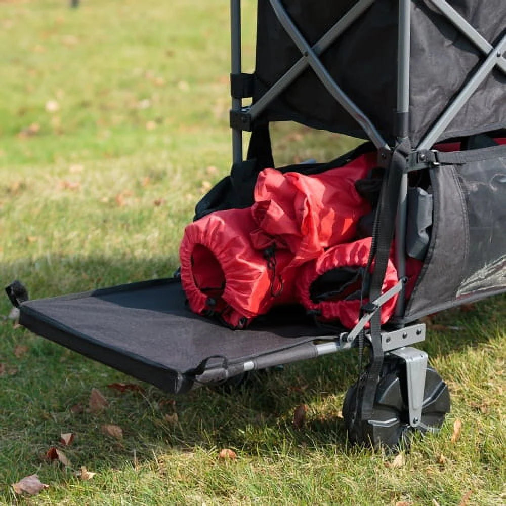 Ozark Trail Double Decker Folding Wagon with Extension Handle, Black