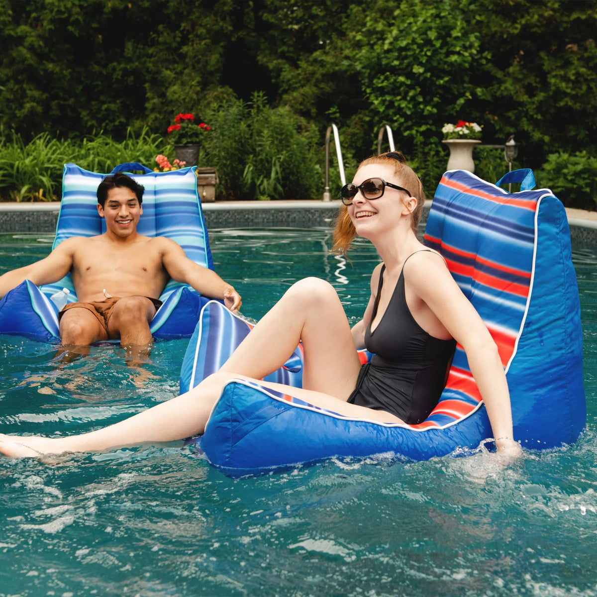 Big Joe Captain's Float Pool Float Adult Doubled-Sided Mesh 3 Feet Bean Filled Pool Float with Cup Holder Blurred Americana