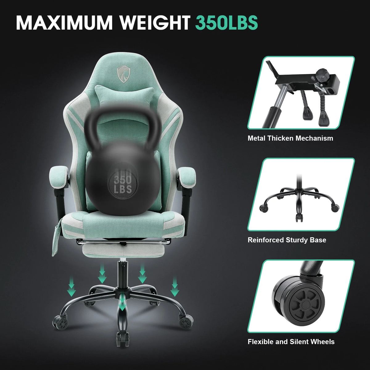 Douxlife Massage Gaming Chair, Spring Cushion, Breathable Fabric Gaming Chair with Footrest, Ergonomic Computer Chair for Adults & Kids