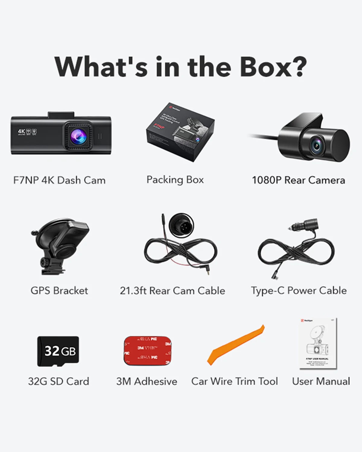 REDTIGER Dash Cam Front and Rear, 4K/2.5K Full HD Dash Camera with 3.18'' LCD Display, Dashcam with Night Vision, G-Sensor, Loop Recording, WDR, Free 32GB SD Card