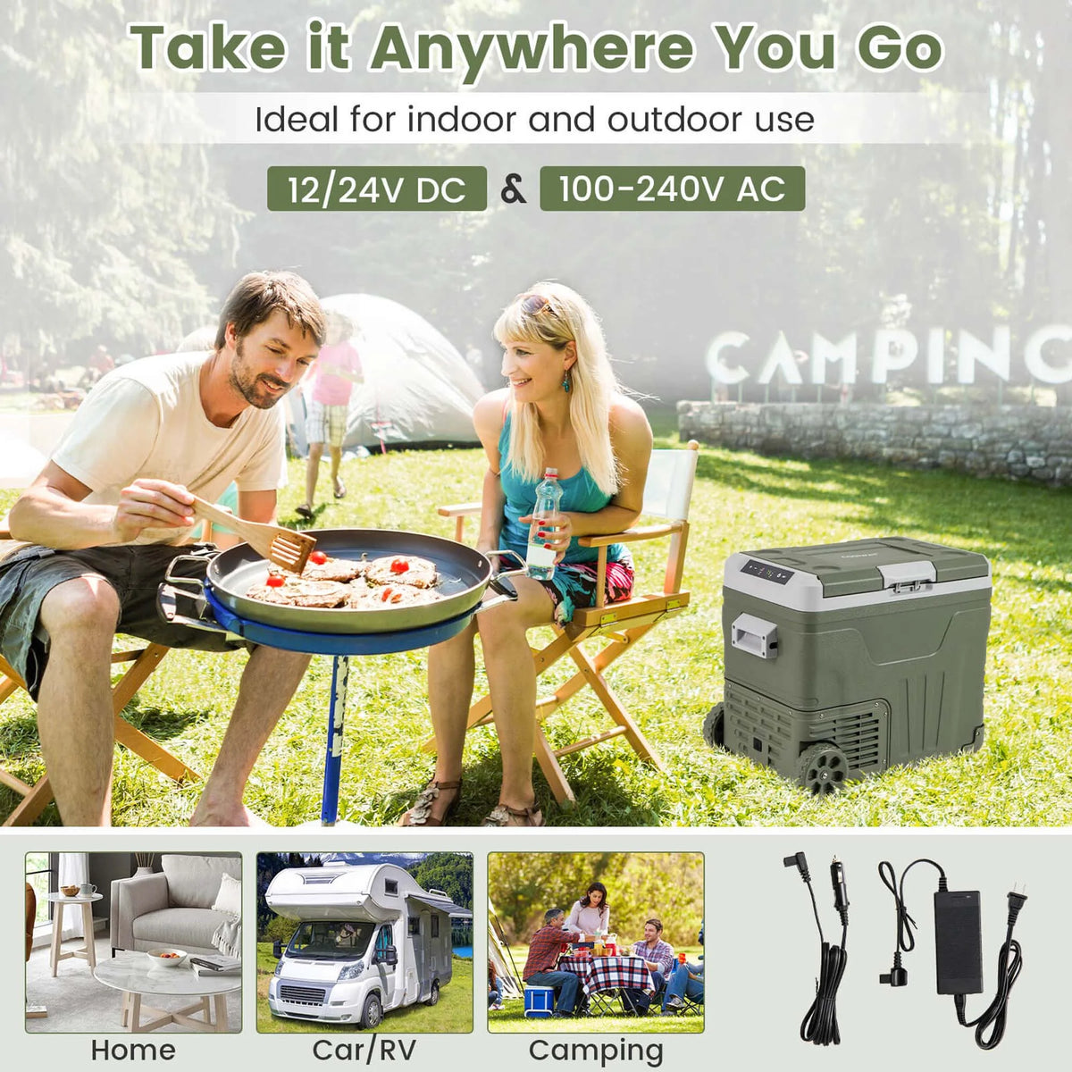 Costway 12 Volt Car Refrigerator 37 QT Portable Car Fridge with -4℉~68℉ Adjustable Range