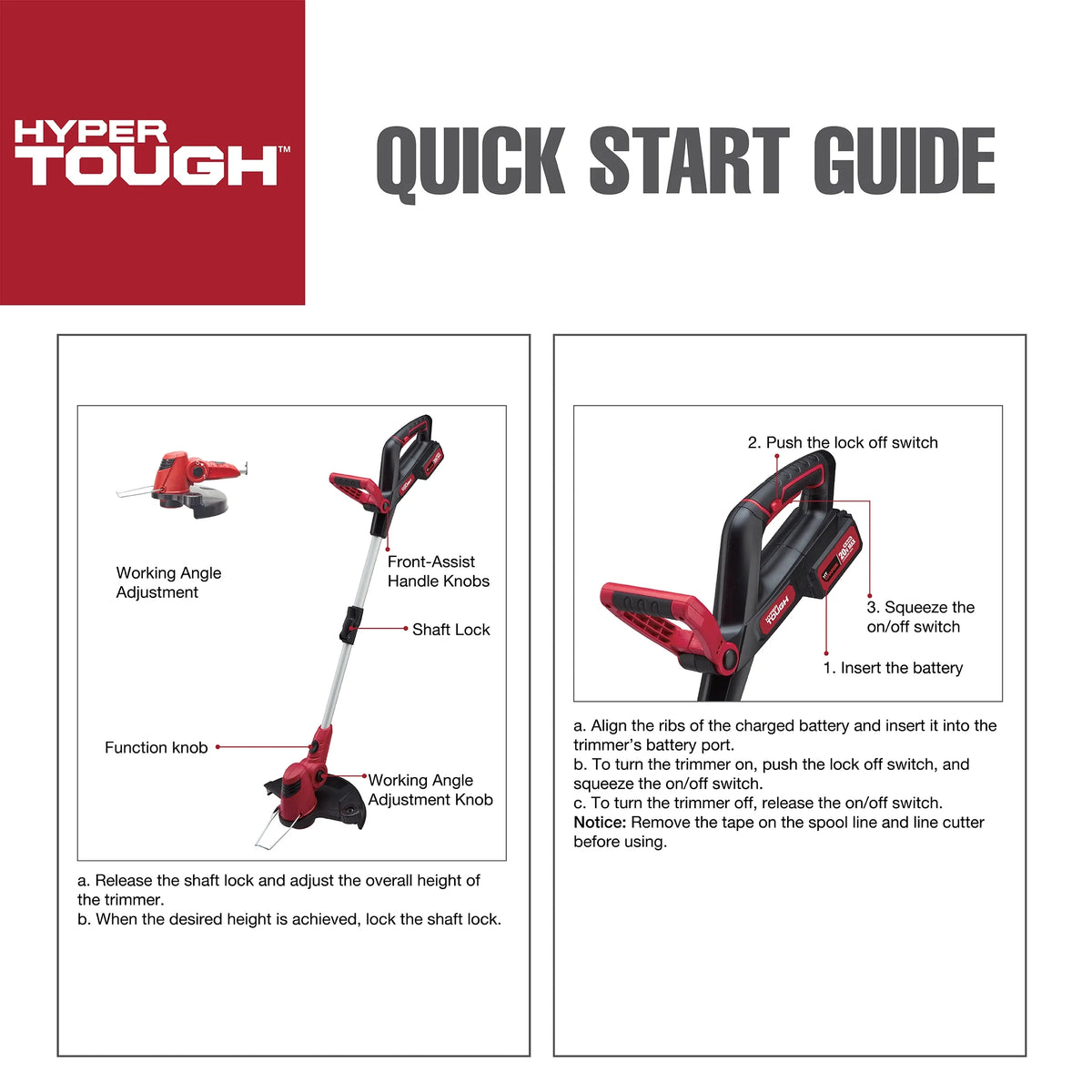 Hyper Tough 20V Max Cordless 13-inch Battery Powered String Trimmer, HT22-401-03-05
