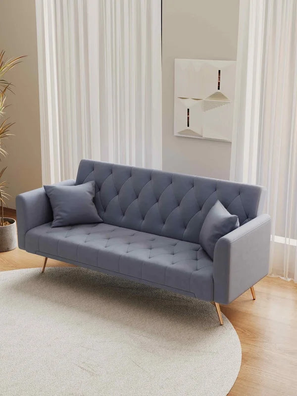 FFH Modern Corduroy Futon Sofa Bed with Adjustable Backrest,Convertible Loveseat Sleeper,Soft Couch with Drop-Down Table and Cup Holder for Living room,Pink