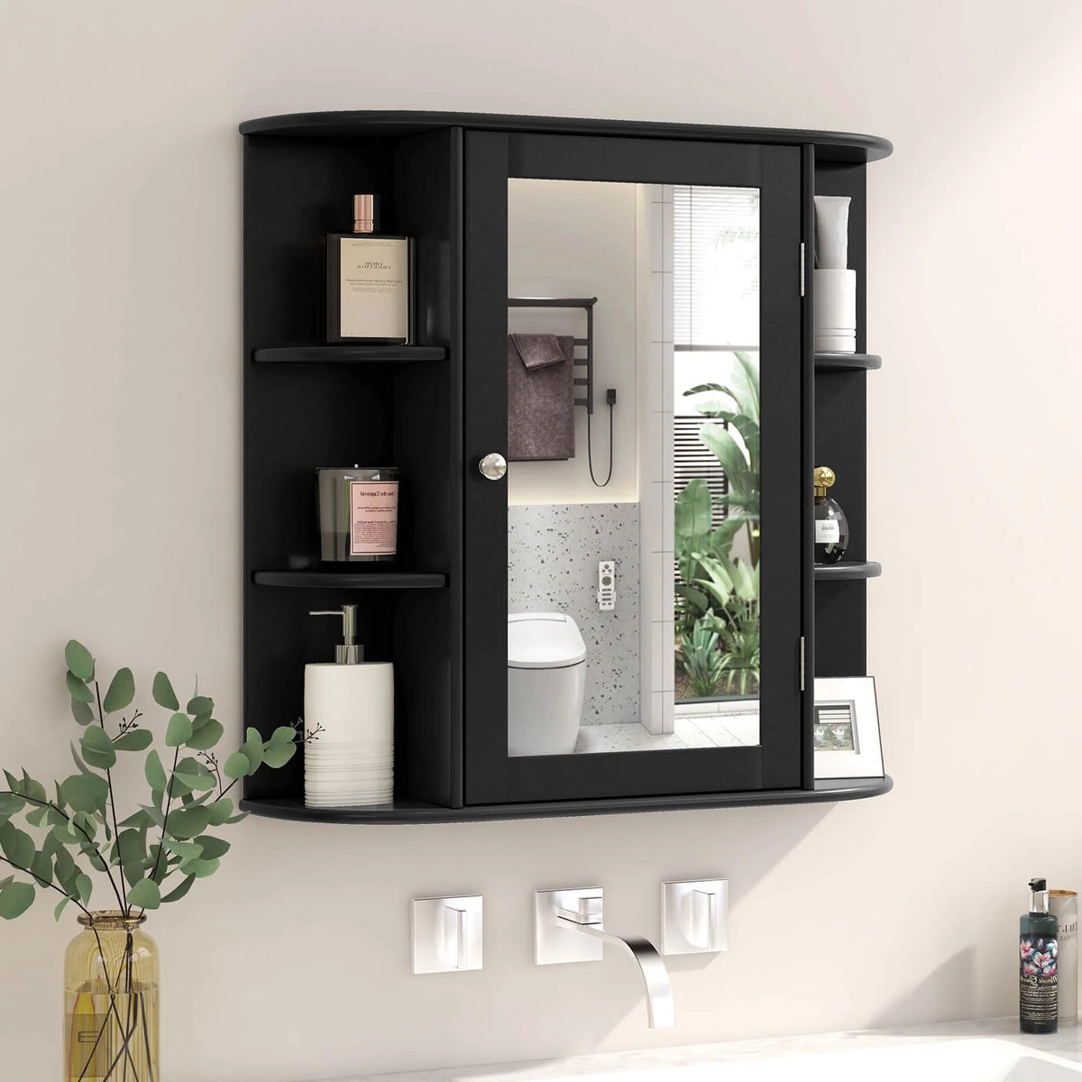 Costway, White, Medium Density Fiberboard, Multipurpose Mount Wall Surface Cabinet Mirror Glass, 26.00 x 6.50 x 23.50 Inches