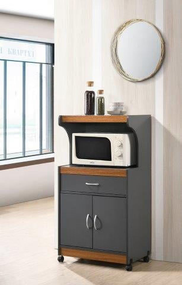 Hodedah Microwave Contemporary Wooden Kitchen Cart in Cherry Finish