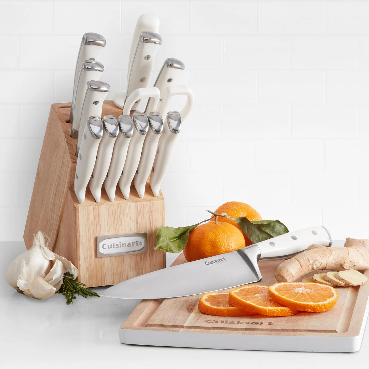 Cuisinart C77WTR-15PG Triple Rivet Collection 15-Piece Cutlery Block Set, White/Grey