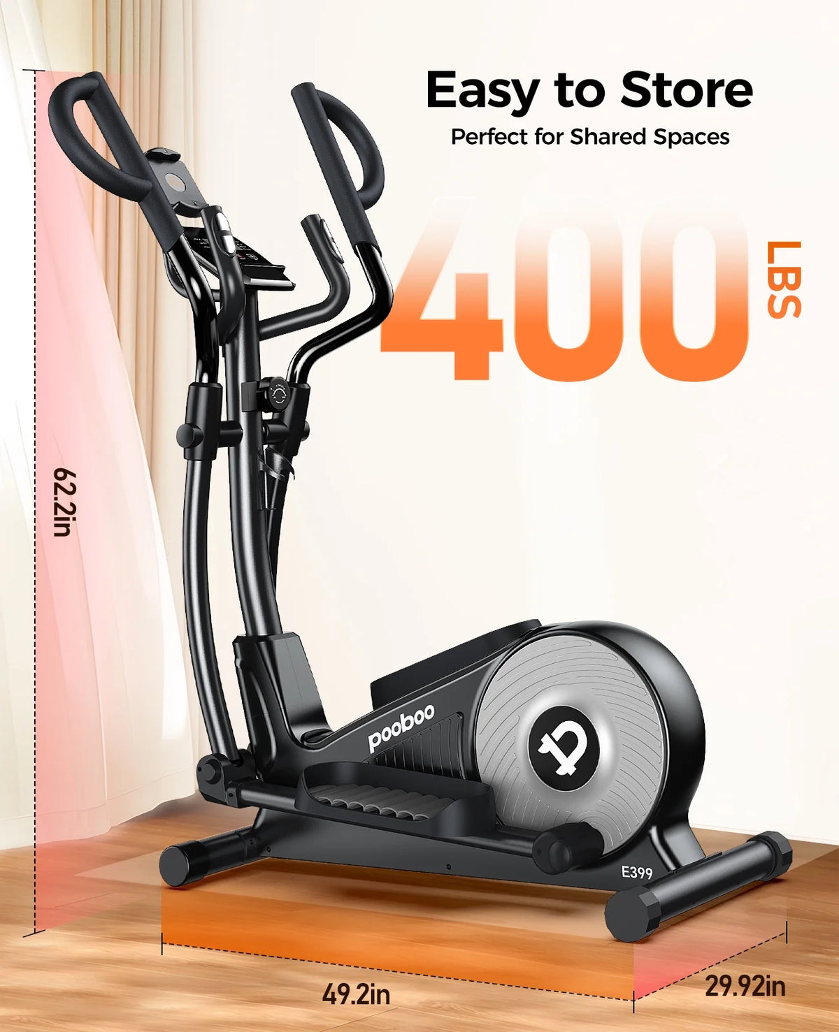 HASIMAN Elliptical Machine 16 Levels Resistance  Built-in Blue Elliptical Trainers with LCD Monitor Smooth Quiet Driven 400lbs Capacity 15.5inch Stride Length