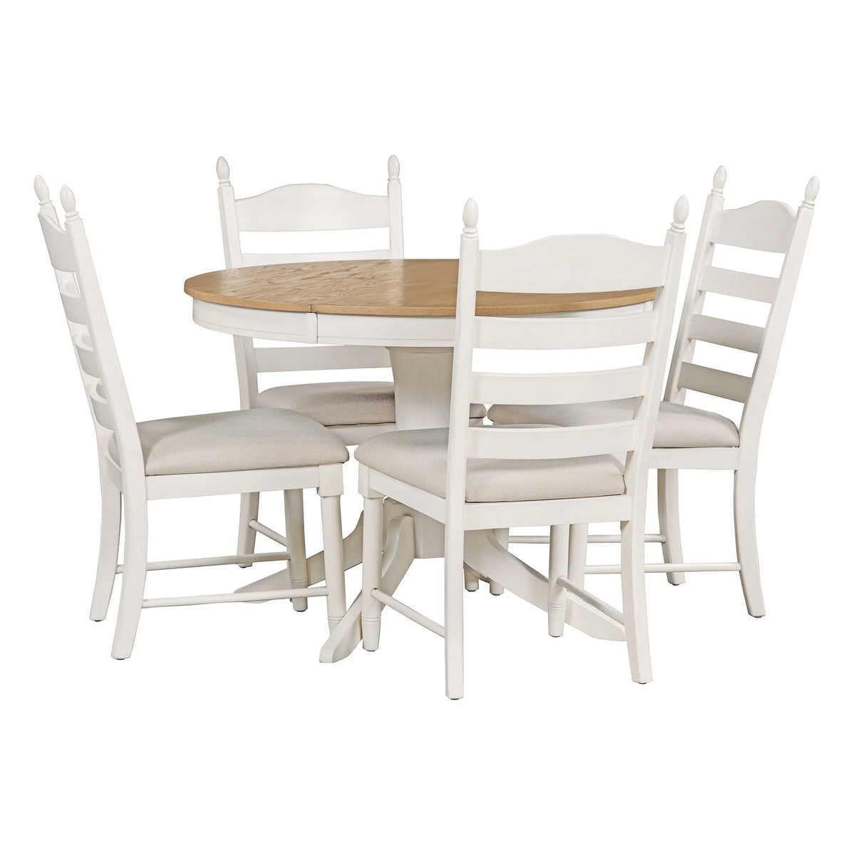 5 Piece Round Dining Table Set, Dining Room Set with Extendable Table and 4 Upholstered Chairs, Wood Dining Table Set for 4, Farmhouse Dining Table Set for Kitchen Dining Room Dorm Apartment, Brown