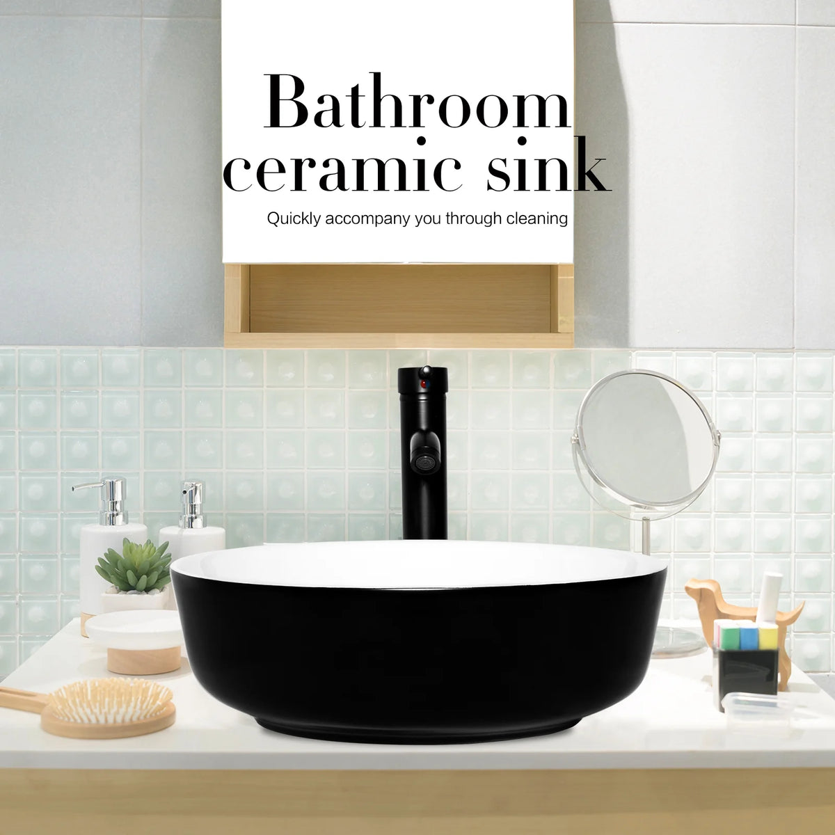 FULLWATT Bathroom Ceramic Sink Vanity Vessel Basin Porcelain Faucet Drain Combo Rectangle,White