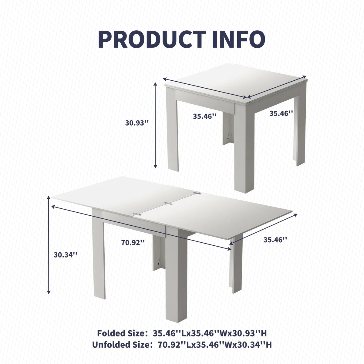 ZAFLY Extendable Dinning Table Set for 2/4/6, Modern Folding Desk, Rectangular Dinning Furniture, Space Saving Dining Table for Kitchen/Small Spaces -White