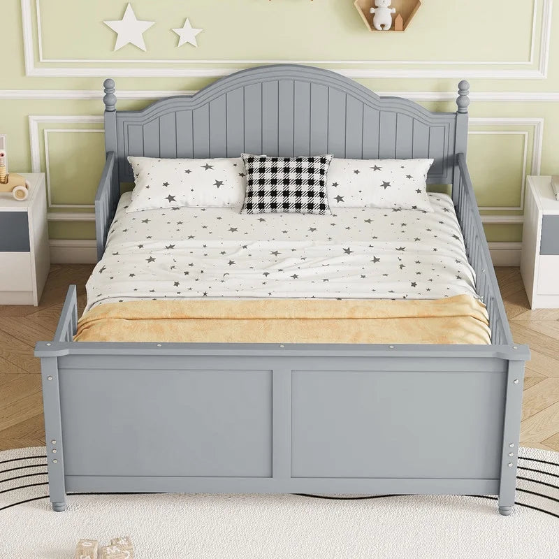 Duxelifin Wood Twin Bed Frame with Rails, Twin Size Low Platform Bed with Headboard and Footboard, Low Twin Bed Frame for Girls & Boys, White