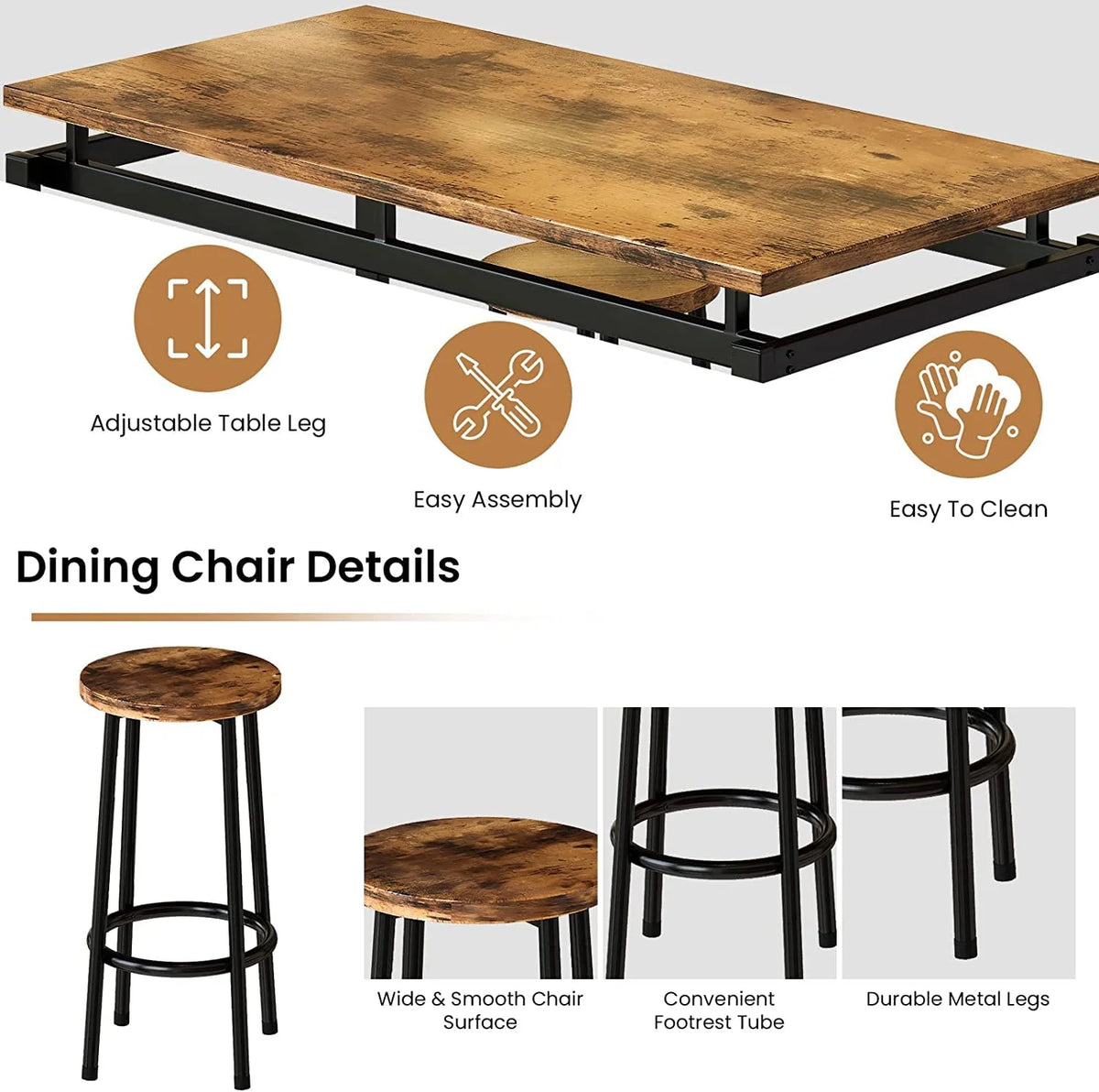 Recaceik Bar Dining Table Set for 4, Kitchen Bistro Table 34.6"H with 4 Round Stools