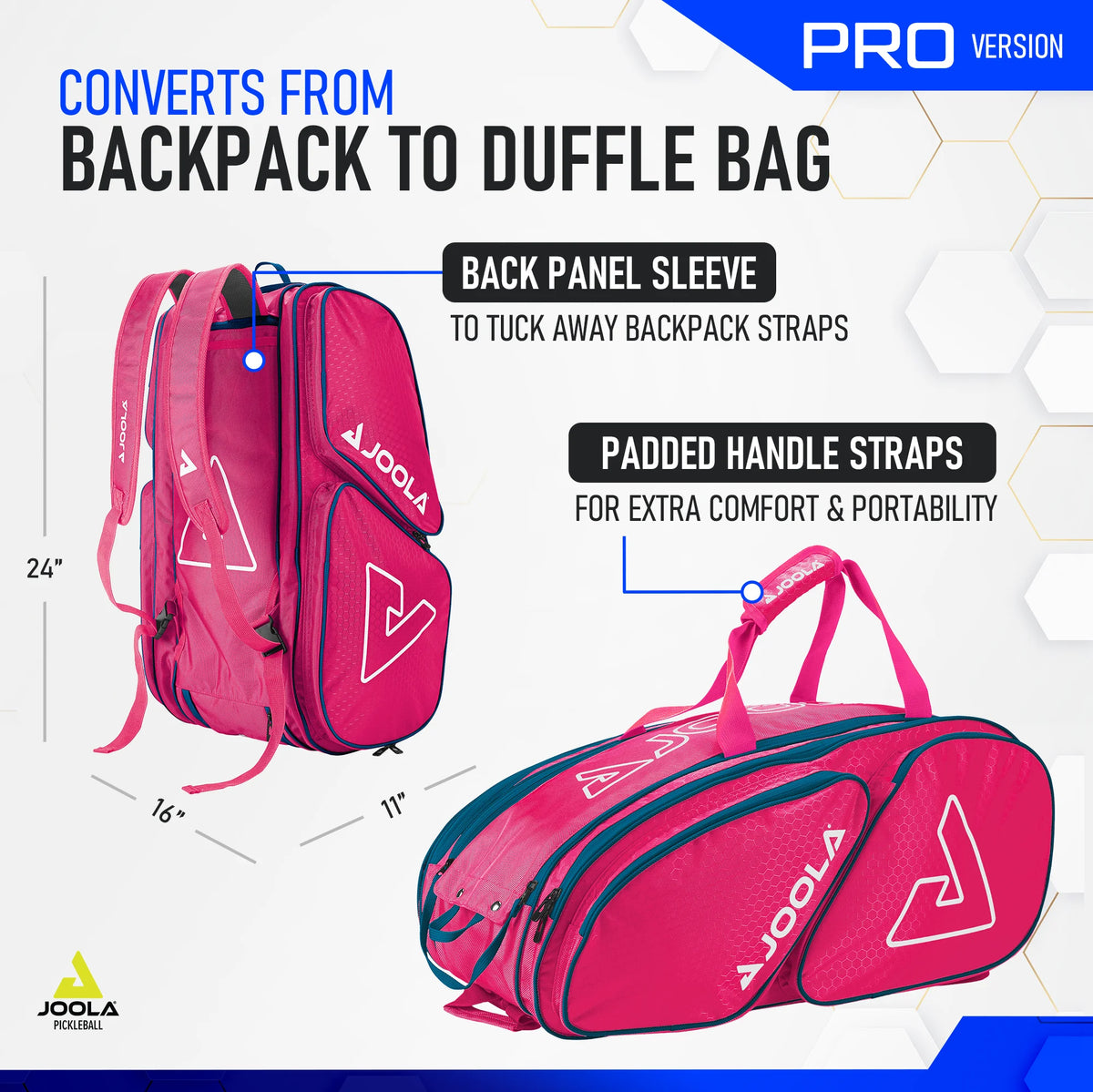 JOOLA Tour Elite Pro Pickleball Bag (Hot Pink/Blue)