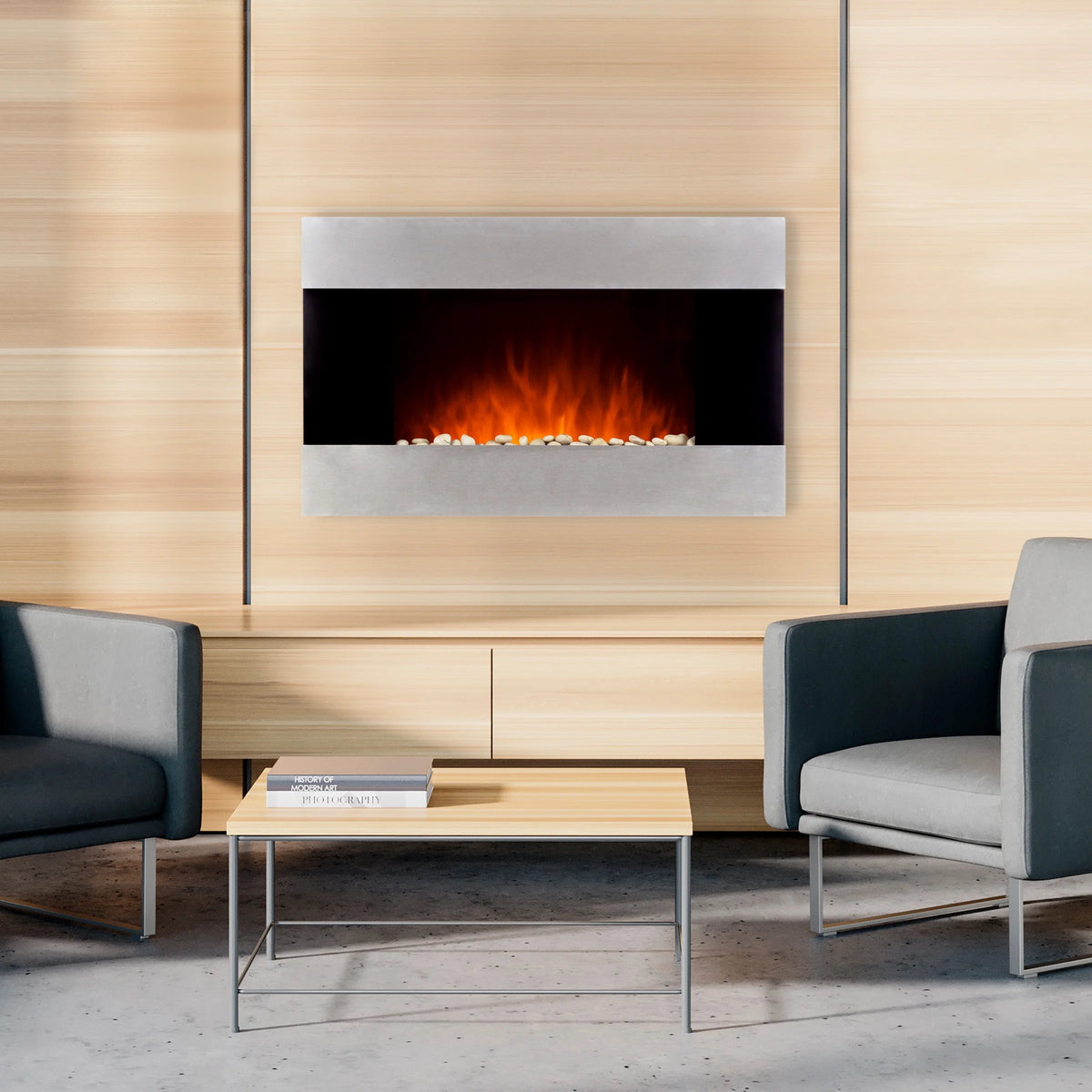 Northwest 36-inch Wall-Mount Electric Fireplace Heater with Orange Flame and Remote