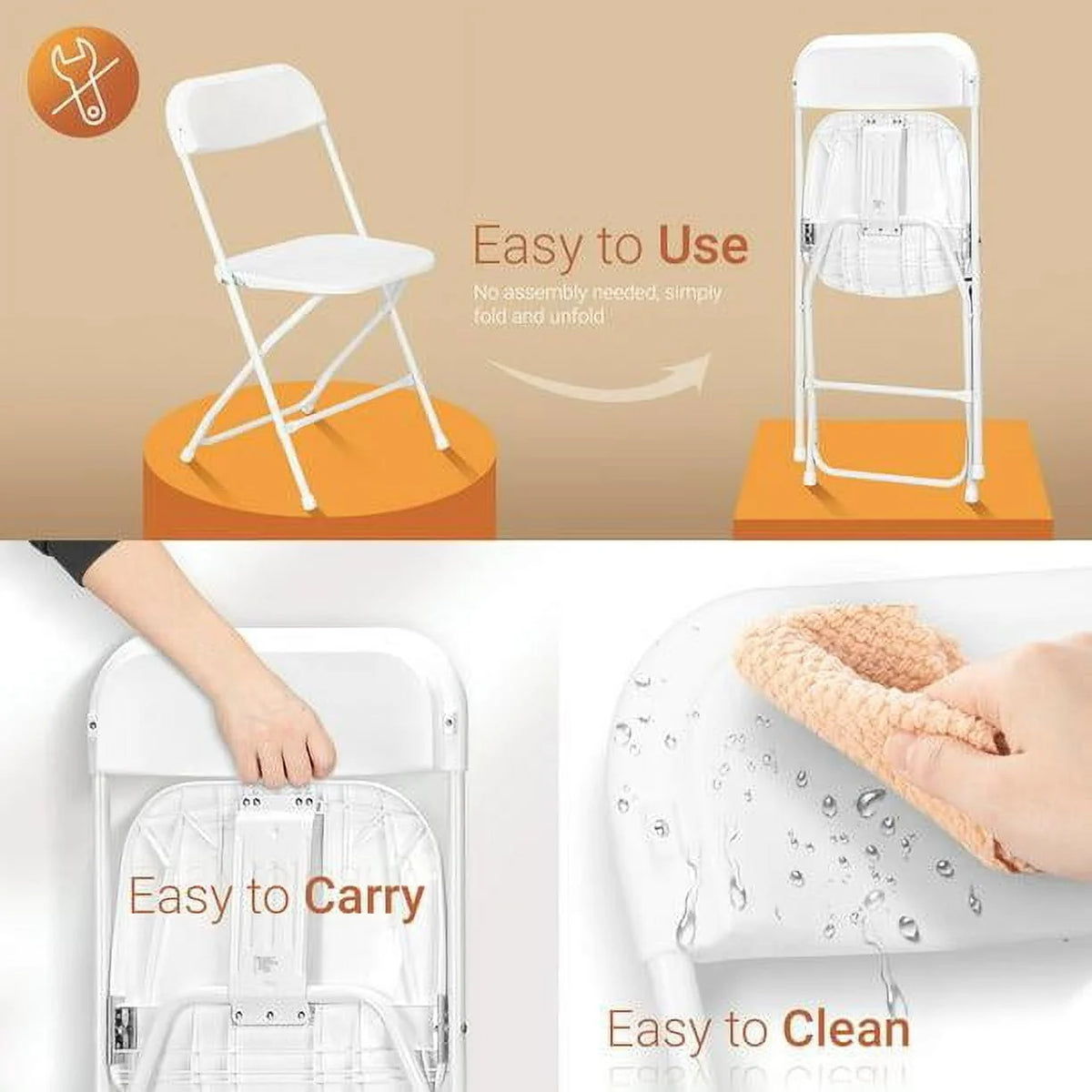 Ktaxon 10 Pcs Folding Chairs for Wedding, Commercial Activities, White