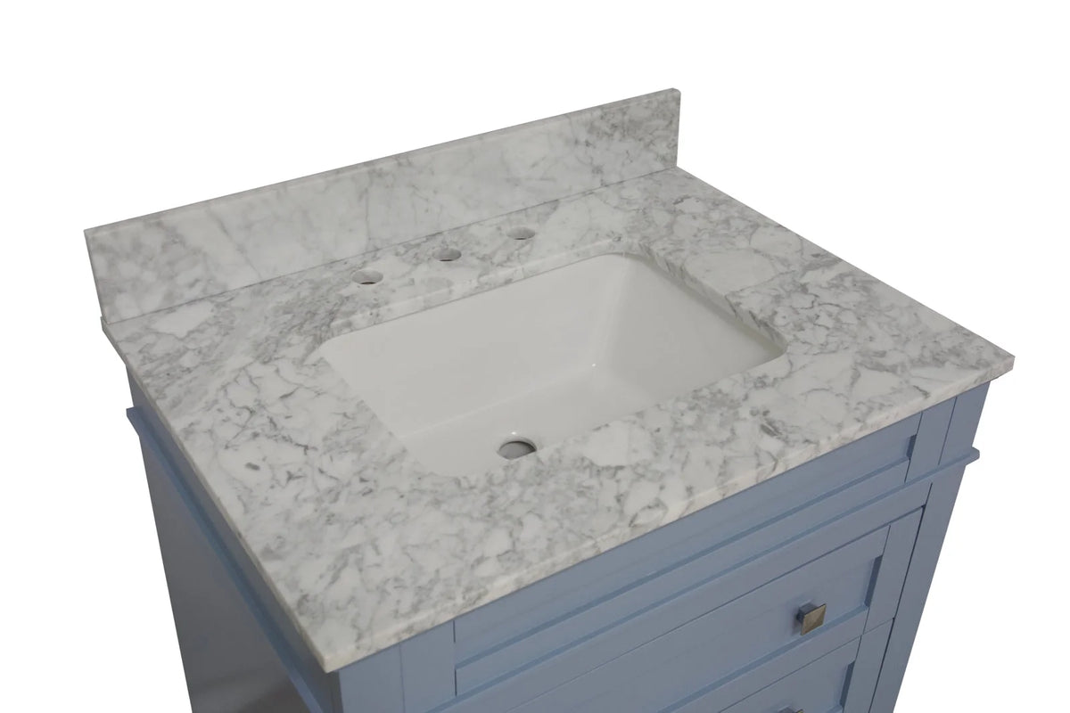 Eleanor 30" Bathroom Vanity with White Cabinet and Carrara Marble Top