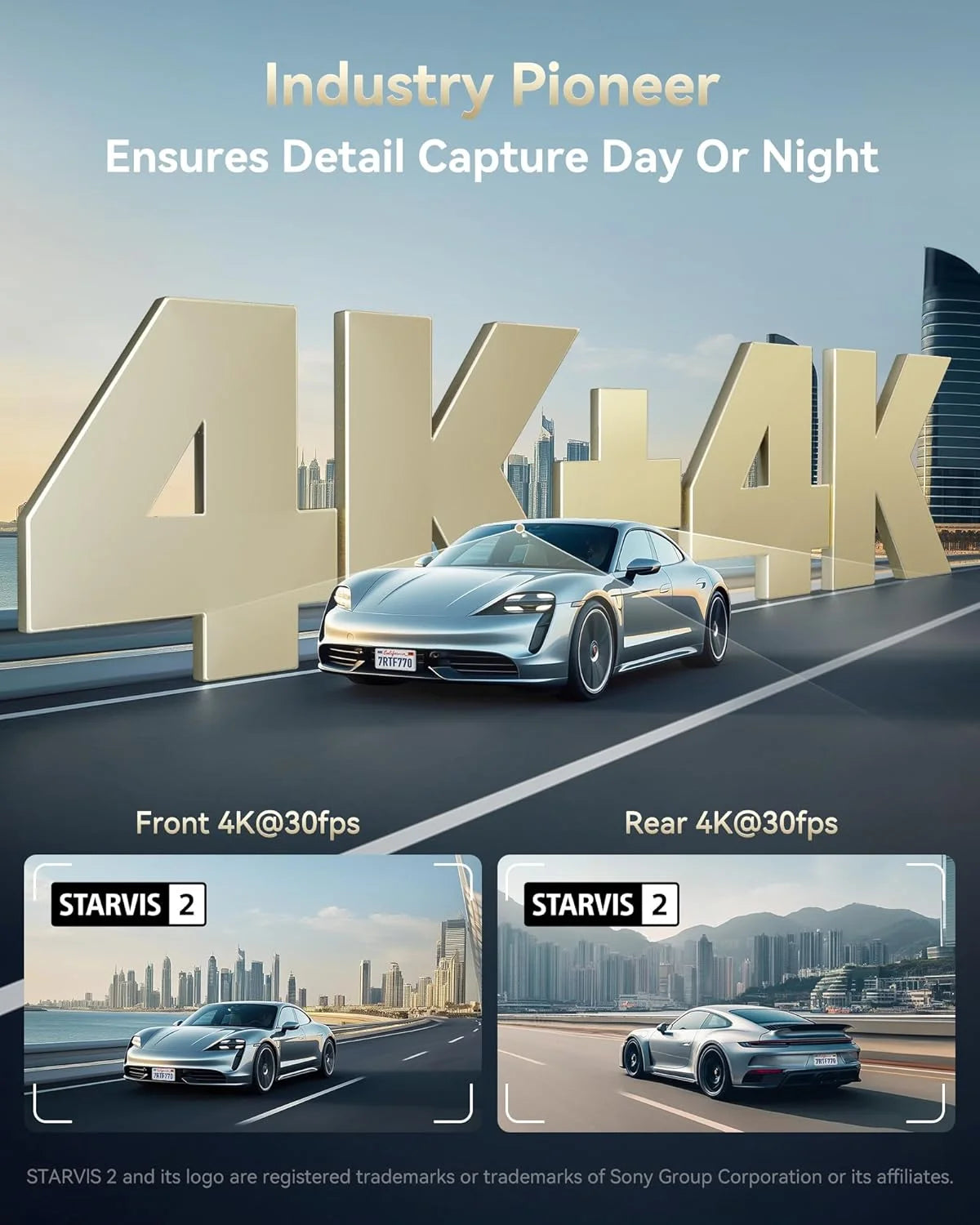 REDTIGER 4K UHD Dual IMX678 Dash Cam with Starvis 2 Night Vision, 128GB eMMC, 5.8GHz WIFI, GPS Tracking, Parking Monitor