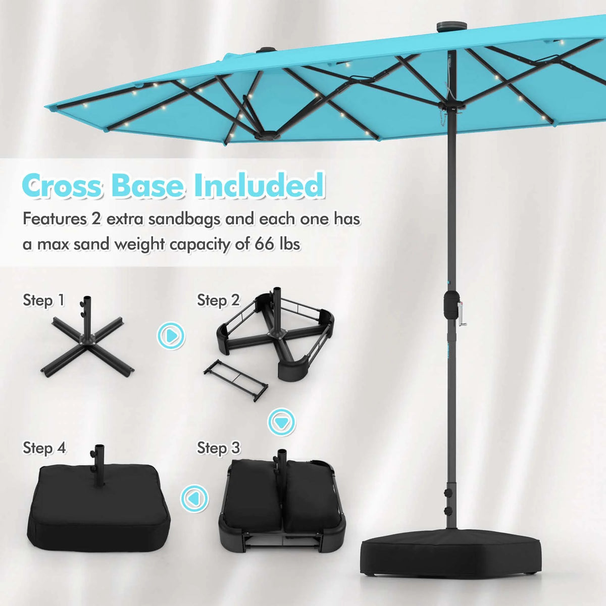 Costway 13ft Beige Rectangle Double-sided Patio Umbrella, Crank Lift