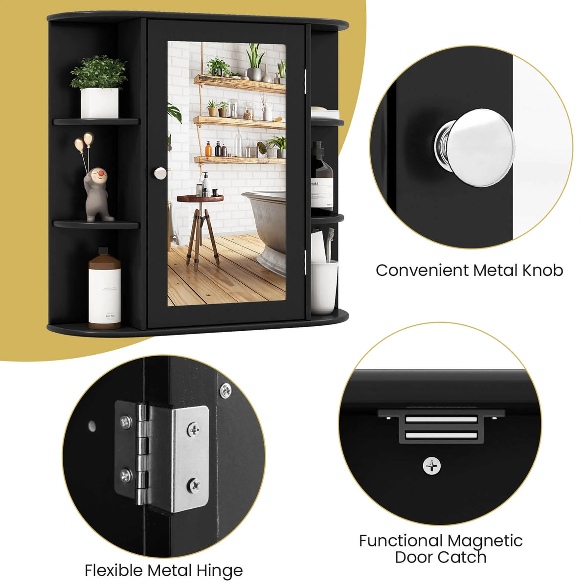Costway, White, Medium Density Fiberboard, Multipurpose Mount Wall Surface Cabinet Mirror Glass, 26.00 x 6.50 x 23.50 Inches