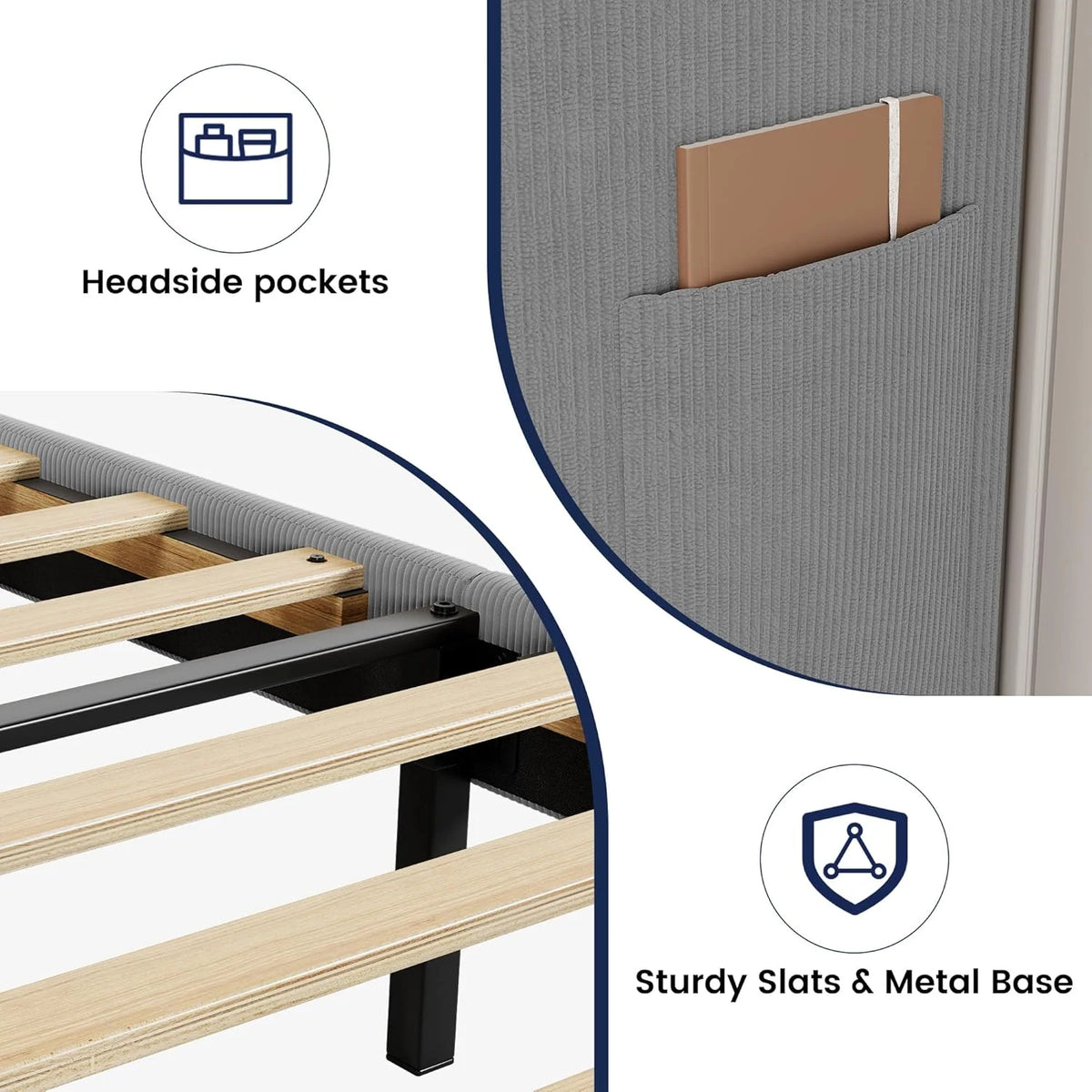 Full Size Bed Frame with Wingback Headboard,Luxurious Velvet Upholstered Platform Bed Frame with Wooden Slat Support,No Box Spring Required,Easy Assembly,Dark Gray