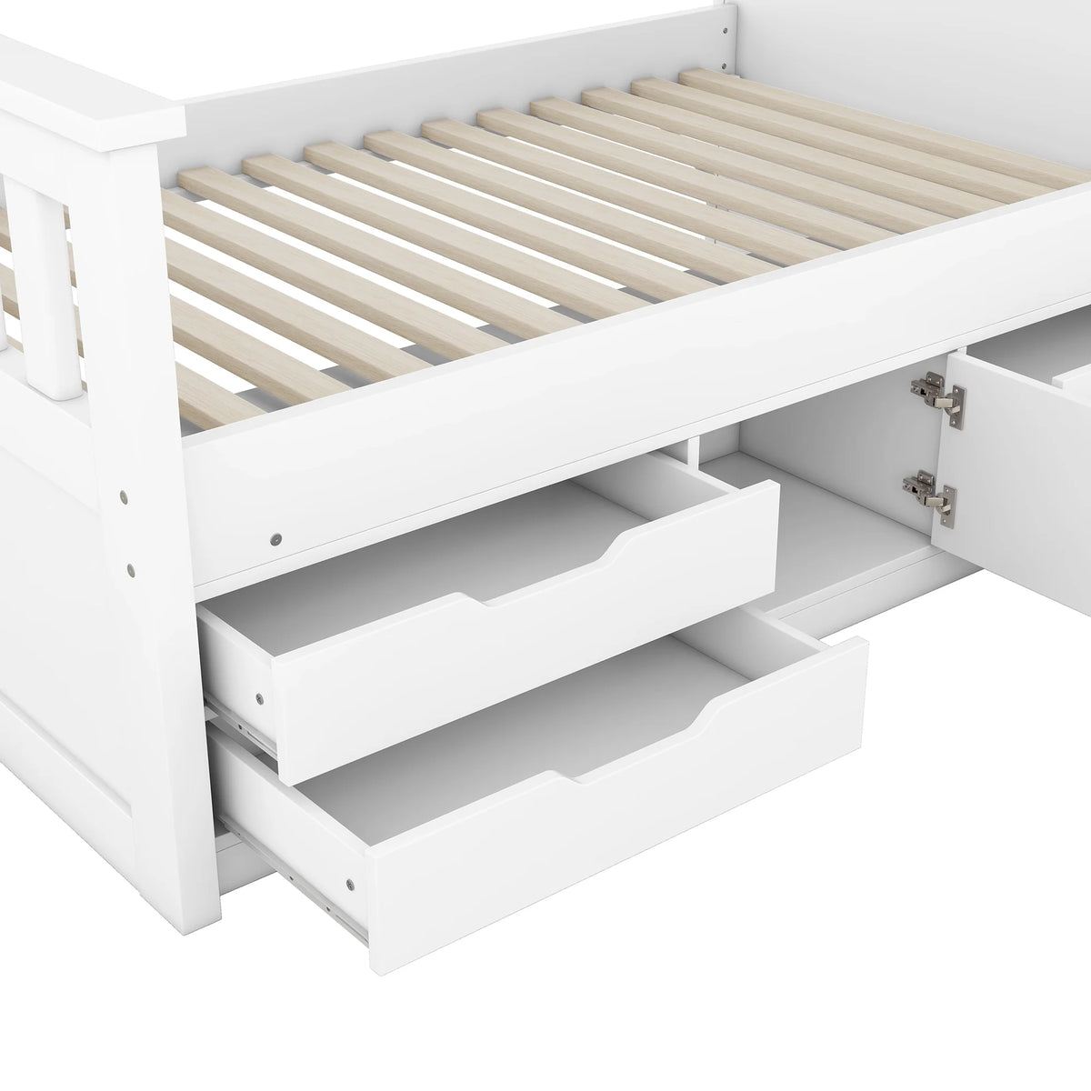 Euroco Wood Twin Size Platform Bed with Storage Headboard, Captain Bed with 4 Drawers, Bookcase and Cabinets, Gray